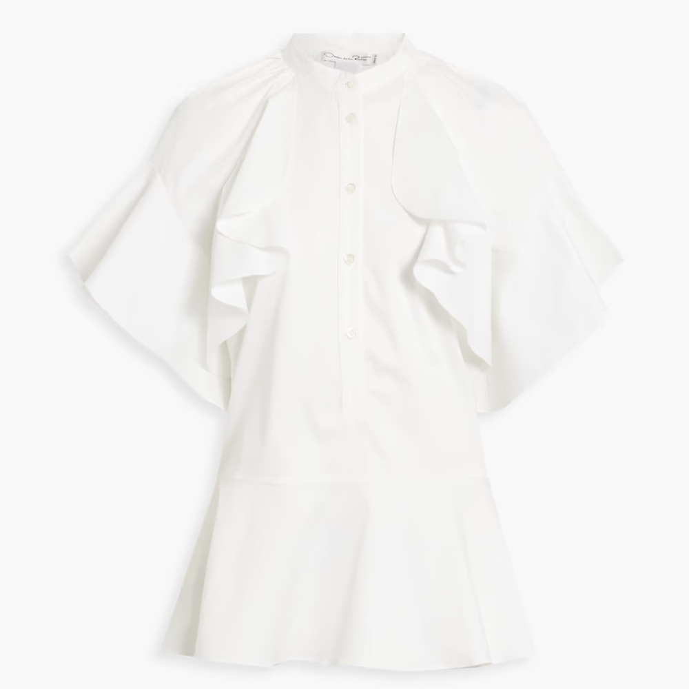 OSCAR DE LA RENTA Ruffled Cotton-blend Poplin Peplum Top In Ivory